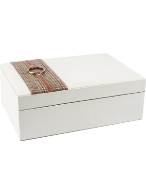 Mikasa Moor Beyaz Ekose Deri Takı Kutusu 30X11 cm