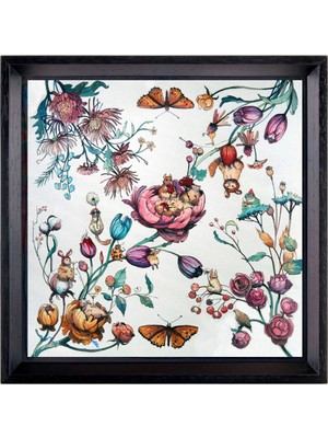 Un Poco Tales Of Flowers Desenli Ipek Ahşap Çerçeveli Tablo 24 x 24 cm