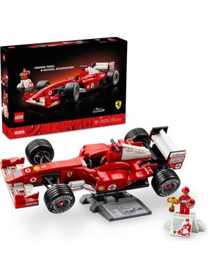 LEGO Icons Ferrari F2004 ve Michael Schumacher 735 Parça 18+ Yaş  F1 Yarış Arabası Modeli Yapı Oyuncağı 11375