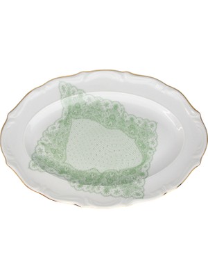 Gorgo Iruka Volante Dentelle Yeşil Oval Porselen Servis Tabağı