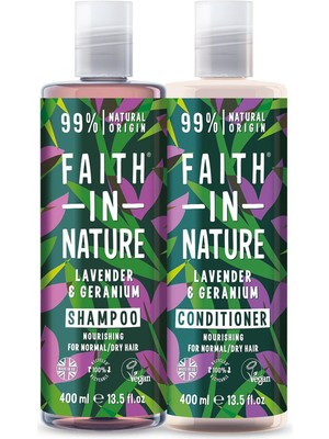 Faith In Nature Lavanta Sardunya %99 Doğal Rahatlatıcı Saç Kremi ve Şampuan 2X400 ml