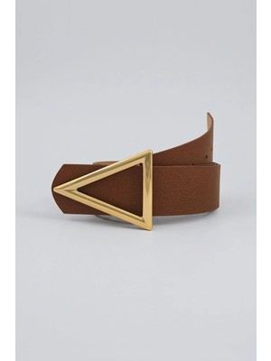 Milleniva Üçgen Gold Tokalı Kahverengi Kalın Kadın Kemer 4.5 cm
