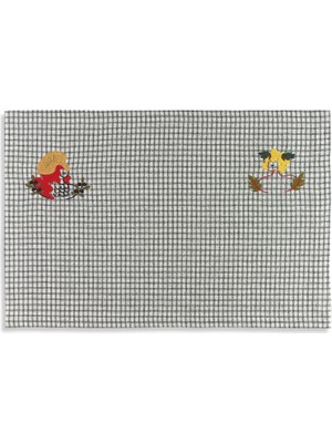 Sunak Ekru Gri Kareli Nakışlı Amerikan Servis 35 x 50 cm