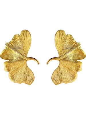 Ezra Baghaki Jewellery Büyük Ginkgo 22 Ayar Altın Kaplama 925 Ayar Gümüş Kadın Küpe