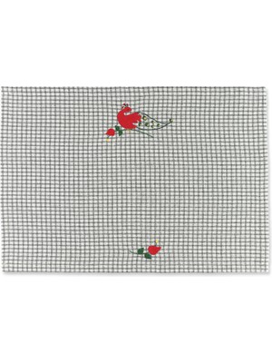 Sunak Ekru Gri Kareli Nakışlı Amerikan Servis 35 x 50 cm