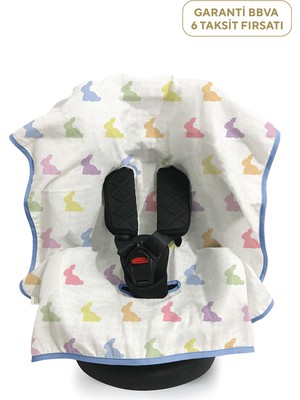 Deux Lapins %100 Pamuk Rainbow Lapin Blue Müslin Bebek Puset Oto Koltuk Örtüsü