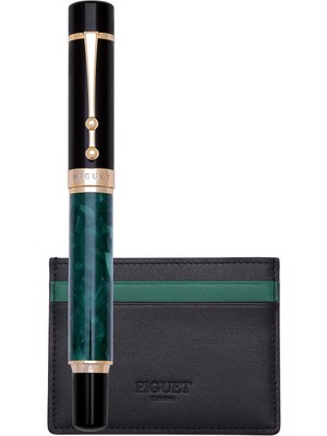 Piguet Taurus Marble Vert Rollerball Kalem ve Deri Kartlık Set