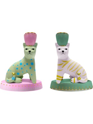 Yvonne Ellen Animals Kedi Formlu Yeşil Resin Alüminyum Mumluk