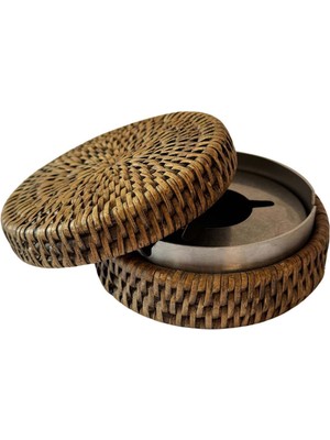 King Zoo Koyu Kahverengi Alçak Rattan Kül Tablası