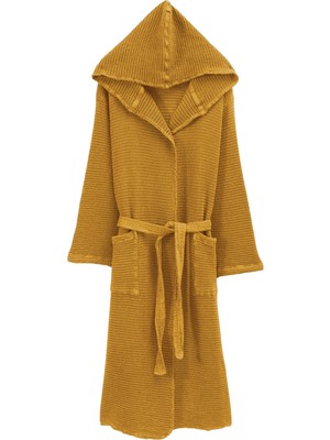 Buldan's Bohem Mango Sarı Bambu Waffle Dokulu Pamuklu Unisex Bornoz