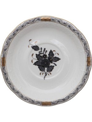 Herend Apponyı Desenli Siyah Porselen Çorba Kasesi Tabağı 18 cm