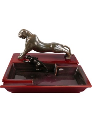 Panter Figürlü Art Deco Porselen Kül Tablası