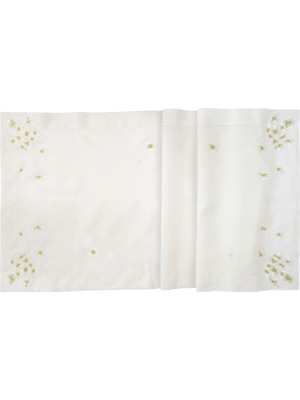 Green Garden Nakışlı Kırık Beyaz Keten Runner 50 x 160 cm