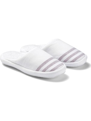 Marine Beyaz Mor Çizgili Unisex Havlu Terlik