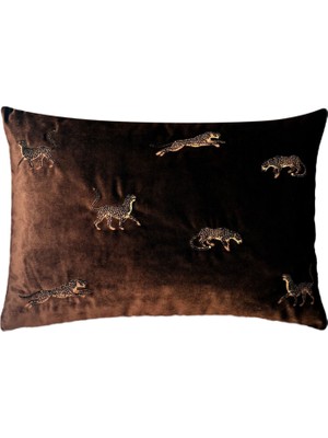 Ge Living Leopar Desenli Kahverengi Kadife Dekoratif Kırlent Kılıfı 35 x 50 cm