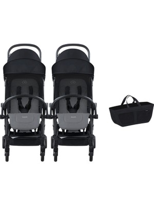 Bumprider Connect³ Black Grey Melange Ikiz Bebek Arabası ve Yan Düzenleyici Çanta Seti