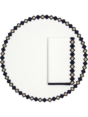Mariaida Home Fado Beyaz Mavi Gold Keten Amerikan Servis ve Peçete Seti