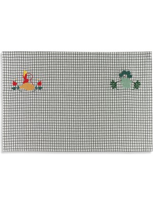 Sunak Ekru Gri Kareli Nakışlı Amerikan Servis 35 x 50 cm
