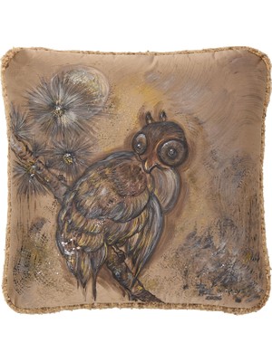 Alpaq Studio Limited Edition Baykuş Desenli Kahverengi Ipek Kırlent 50 x 50 cm