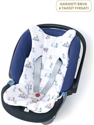 Deux Lapins %100 Pamuk Bébé Lapin Erkek Bebek Puset ve Oto Koltuk Minderi