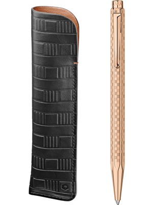 Caran D'Ache Ecridor™ Damier Rose Gold Tükenmez Kalem ve Siyah Deri Kılıf