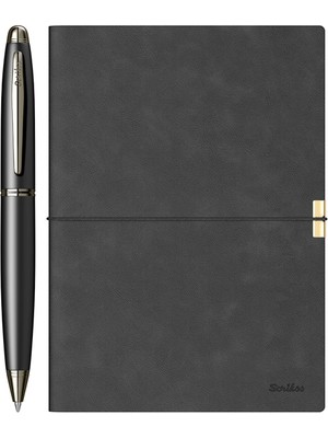 Scrikss SD700-1 Premium Toledo A5 Siyah Defter ve 88 Mat Siyah Tükenmez Kalem Seti