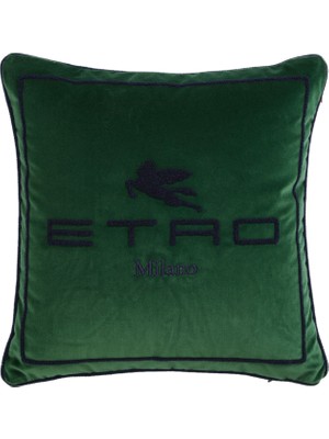 Etro Home Yeşil Logo Nakışlı Dekoratif Yastık