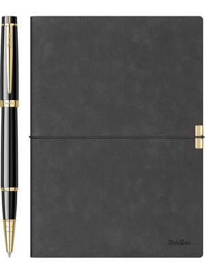 Scrikss SD700-B1 Premium Toledo B5 Siyah Defter ve 38 Roller Siyah Altın Kalem Seti
