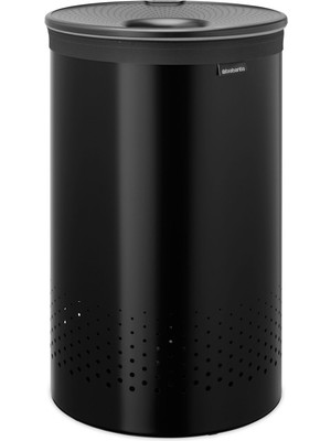 Brabantia Matt Siyah Plastik Kapaklı Çelik Çamaşır Sepeti 60L