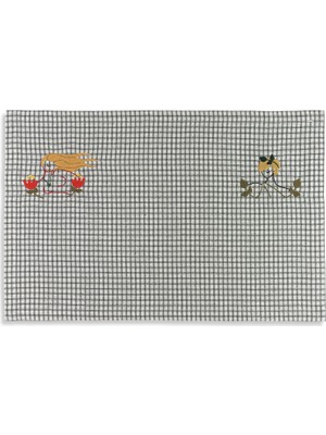 Sunak Ekru Gri Kareli Nakışlı Amerikan Servis 35 x 50 cm