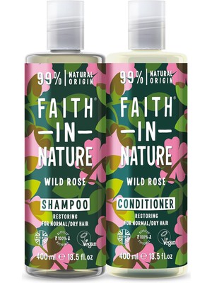 Faith In Nature Yabani Gül %99 Doğal Onarıcı Saç Kremi ve Şampuan 2X400 ml