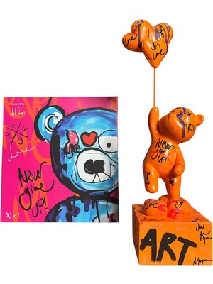 Aslı Sayan Ayakta Duran Balonlu Ayıcık Pop Art Turuncu Dekoratif Heykel