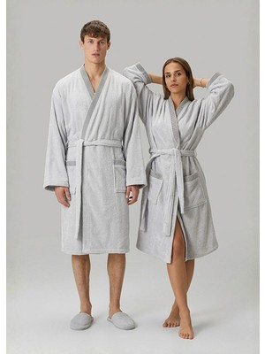 İrya Marble Pamuklu Gri Unisex Bornoz Takımı