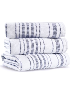 L’appartement Stripe Gauze Fibrosoft ® White Navy Pamuklu Tekli Yüz Havlusu 50 x 90 cm