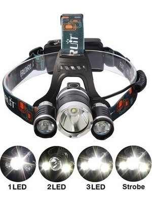 Gees Global Boruit T6 Kafa Feneri 5000 Lumens 3xcree Xm-T6+2r5 Lamba LED Kamp Lambası