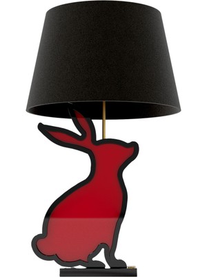 Wonderland Design Atelier Tavşan Figürlü Siyah Kırmızı Ahşap Abajur