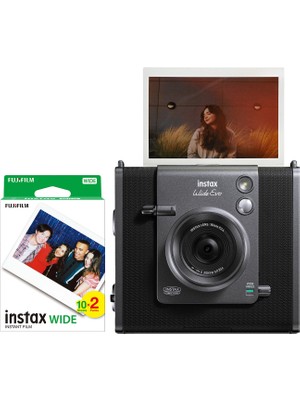 Fujifilm Instax Wide Evo Siyah Şipşak Anında Baskı Hybrid Fotoğraf Makinesi ve 20'li Film