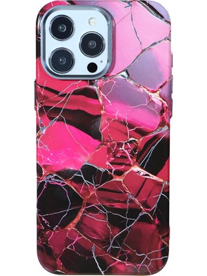 Deercase iPhone 16 Pro Mermer Premium Kırmızı Desenli Kamera Korumalı Darbe Emici Magsafe Uyumlu Telefon Kılıfı