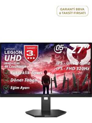 Lenovo Legion 27U-10 27" 0.5ms UHD:160Hz FHD:320Hz Hdmı-Dp UHD Pivot IPS Wled Monitör 67D1GAC1TK