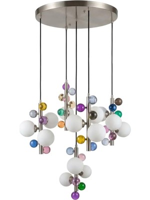 Bubble Lamp Soft Fırçalanmış Mat Krom Opak Metal Sarkıt Avize