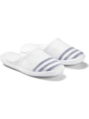 Marine Beyaz Mavi Çizgili Unisex Havlu Terlik