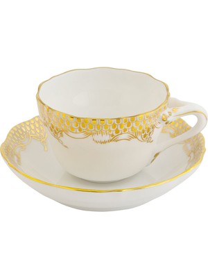 Herend Fish Scale Gold Porselen Kahve Fincanı ve Tabağı