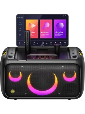 Ikarao Partybox Break X1 460W Karaoke Bluetooth Hoparlör Seti Dahili 13.3" Tablet 2 Kablosuz Mikrofon Rgb Işıklı Taşınabilir Ses Bombası