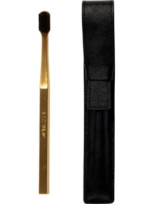 Aurezzi Gold Black Medium Diş Fırçası ve Siyah Deri Diş Fırçası Kılıfı