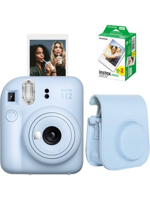 Fujifilm Instax Mini 12 Mavi Fotoğraf Makinesi + 20'li Film ve Deri Çanta Hediye Seti