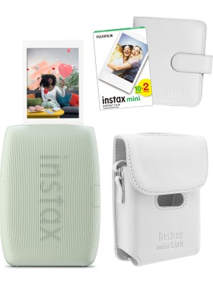 Fujifilm Instax Mini Link 3 Yeşil Akıllı Telefon Yazıcısı Beyaz Çanta Deri Albüm ve 20'li Mini Film