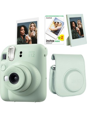 Fujifilm Instax Mini 12 Yeşil Fotoğraf Makinesi + 20'li Film Çerçeve ve Deri Kılıf Seti
