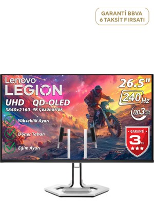 Lenovo Legion Pro 27UD-10 26.5" 0.03MS 240Hz 2xhdmı+Dp+Usb-C UHD 3840X2160 Pivot Qd-Oled Monitör 68CEGACBTK