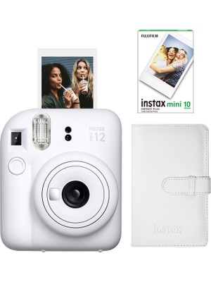 Fujifilm Instax Mini 12 Beyaz Fotoğraf Makinesi + 10'lu Film ve Laporta Albüm Seti