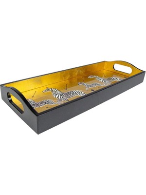 Caspari Zebras Gold Lacquer Ahşap Tepsi